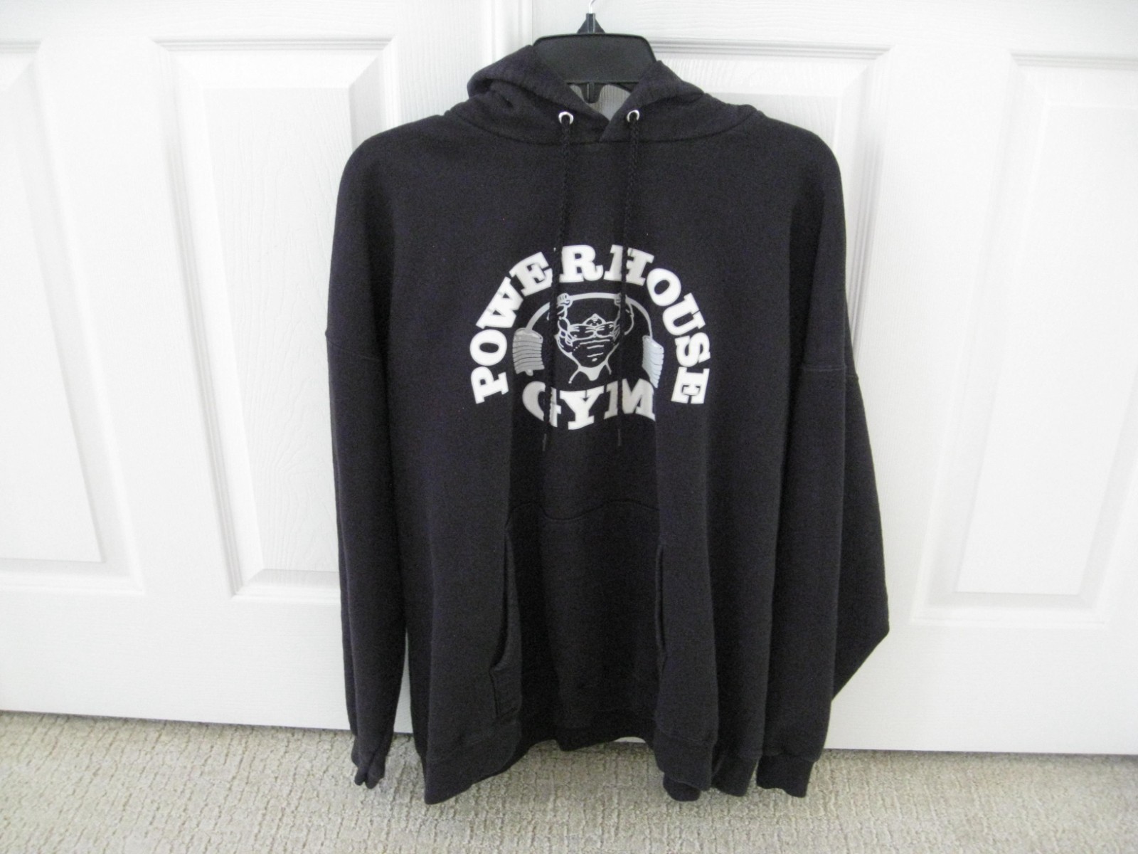 Vintage Black Powerhouse Gym Hoodie Sweatshirt Size Extra Large XL Workout