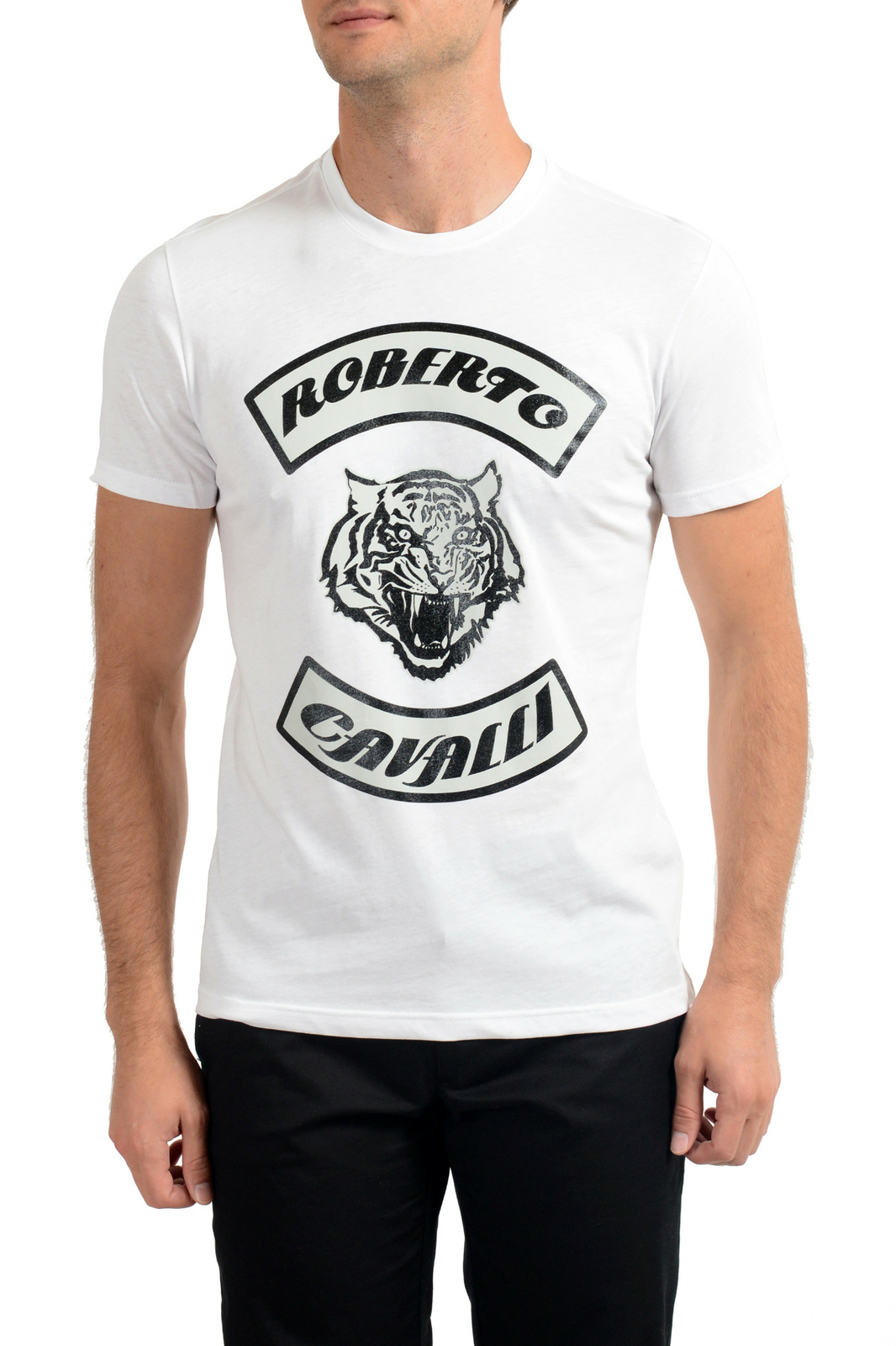 Roberto Cavalli Men’s White Graphic Print Crewneck T-Shirt Sz S M L XL 2XL