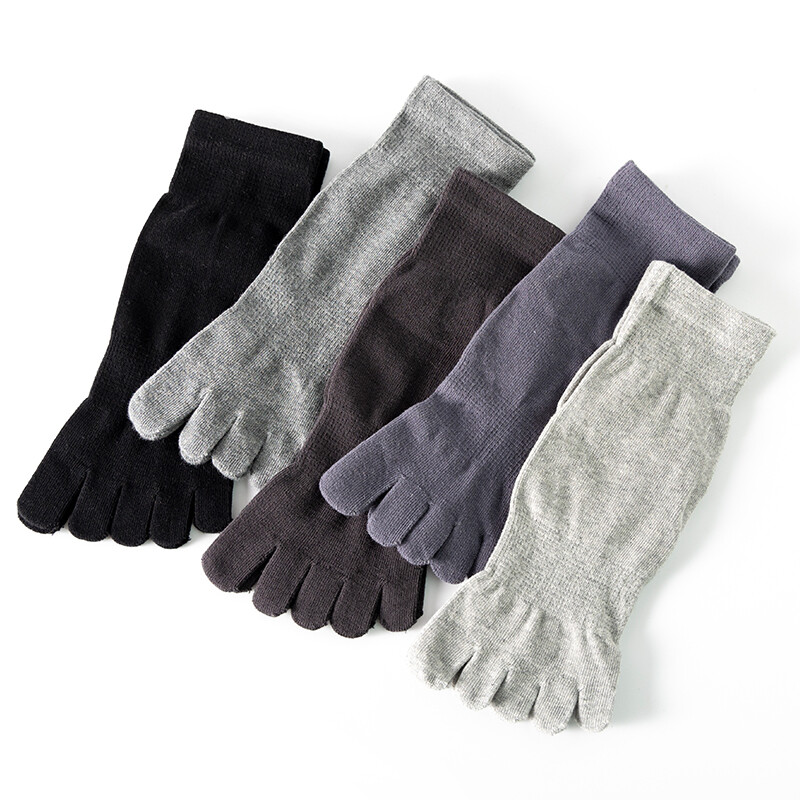 5Pack Men Athletic 100% Cotton Five Finger Toe Sport Solid Crew Ankle Socks 7-11