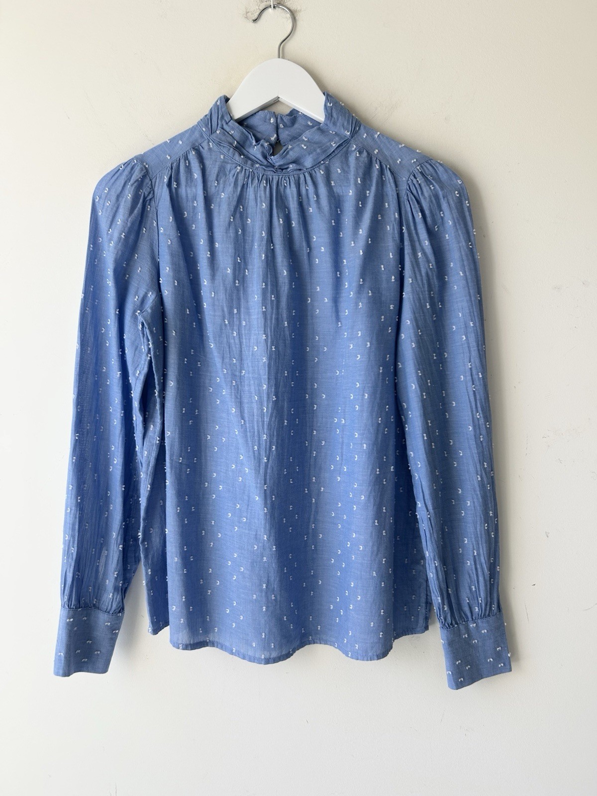 LOFT Clip Mock Neck Long Sleeve Blouse Blue Size XXS Cotton Light Feminine EUC