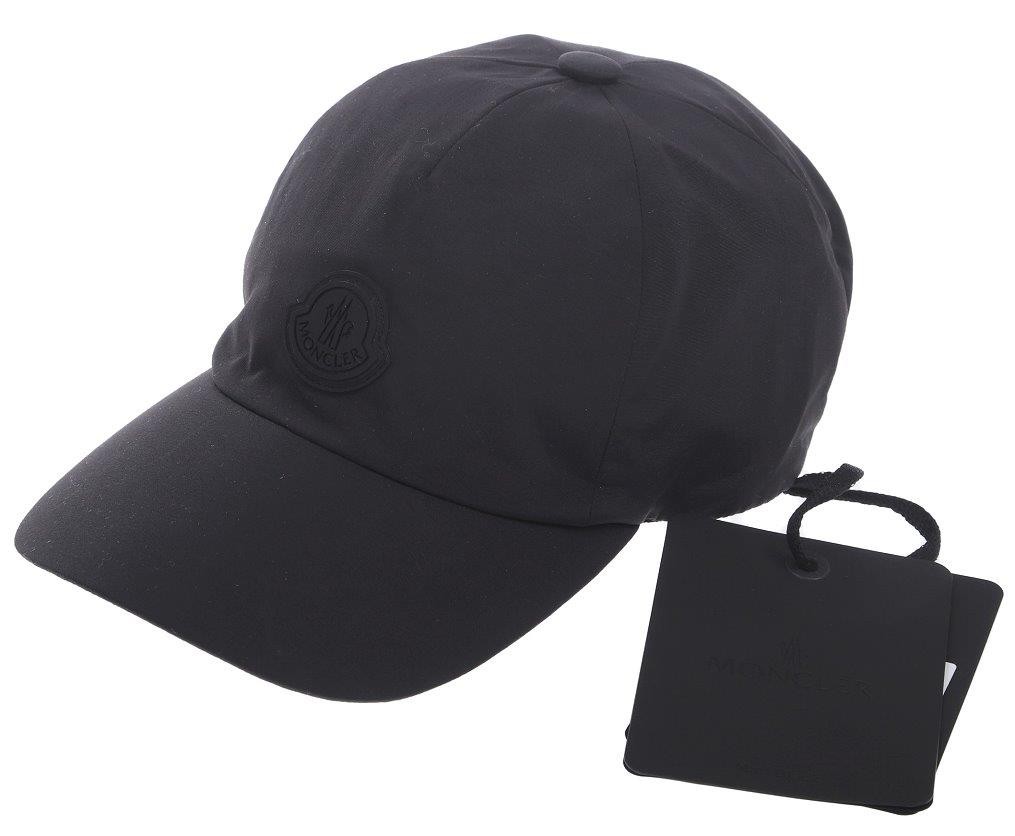 NEW MONCLER BLACK TECHNICAL NYLON SILICONE LOGO BASEBALL CAP HAT SMALL