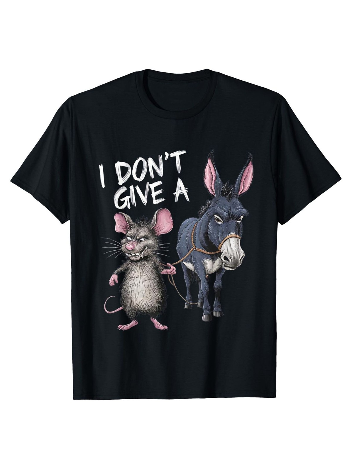 I Don’t Care Funny Donkey Mouse Cartoon Graphic T-Shirt Humor Meme Tee