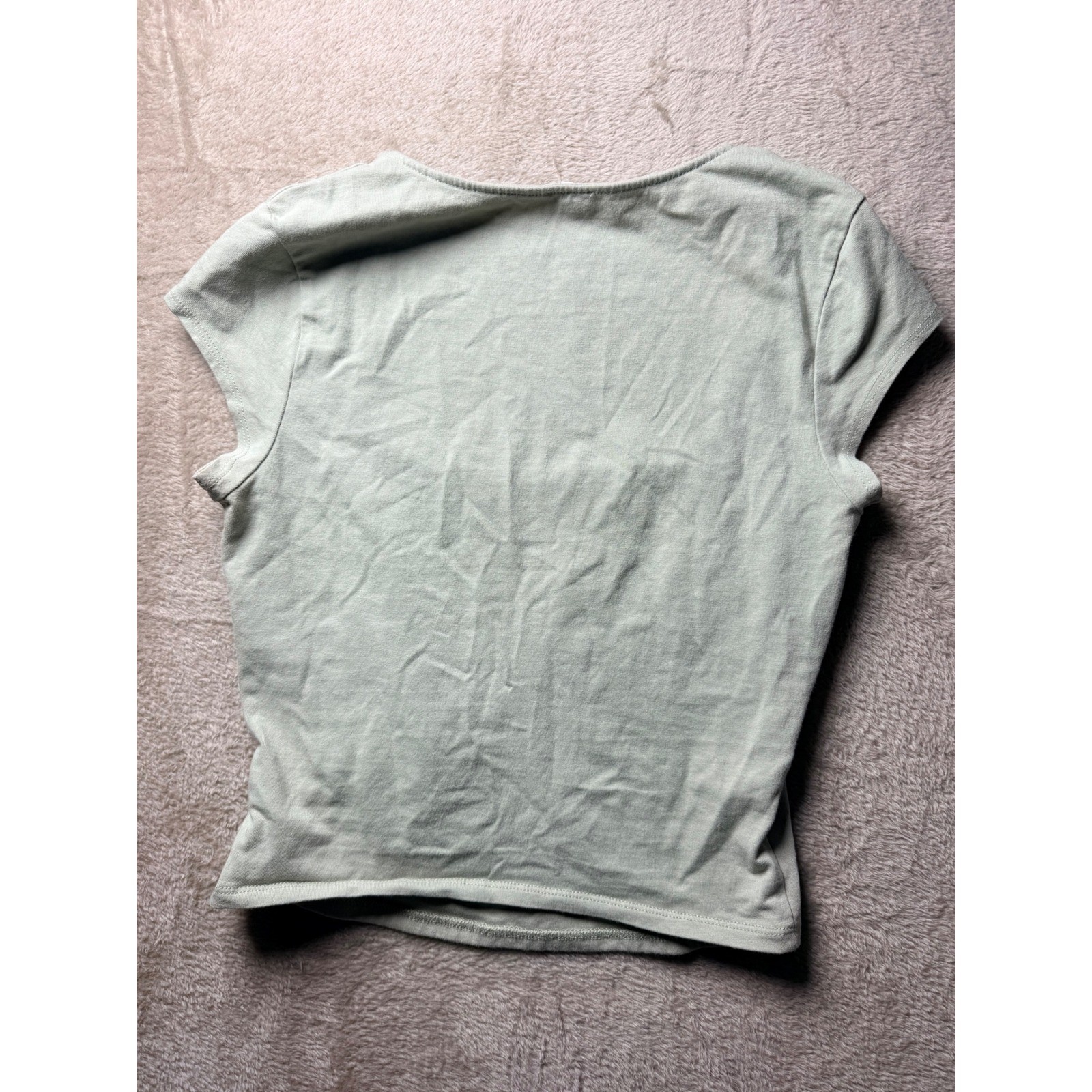 Garage Women Sage Green Square Neck Short Sleeve Fitted Top Size Medium M Basic