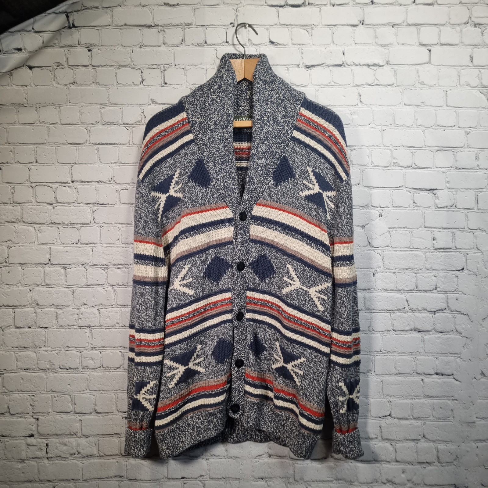 Orvis Men’s Fair Isle Cardigan XL Grey Heavy Weight Cottton Knit Fishing Hunting