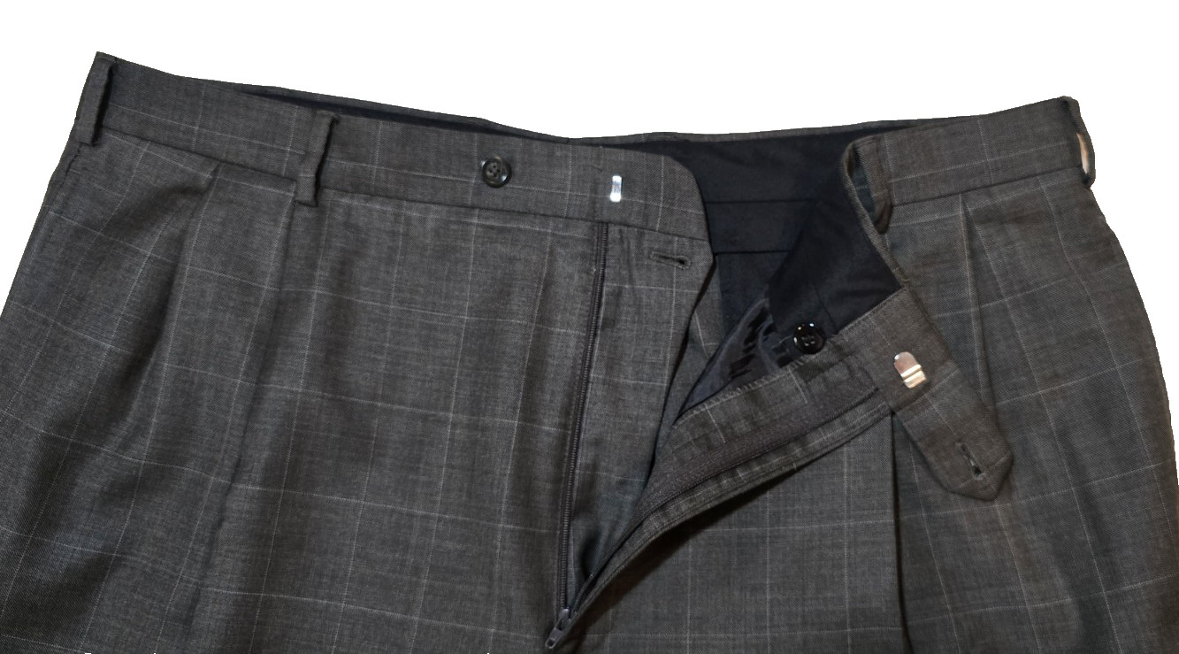 Jos A Banks 100% Wool Mens Dk Gray 46R 2 Pc Suit with Cuffed Pleated Pants 40×29