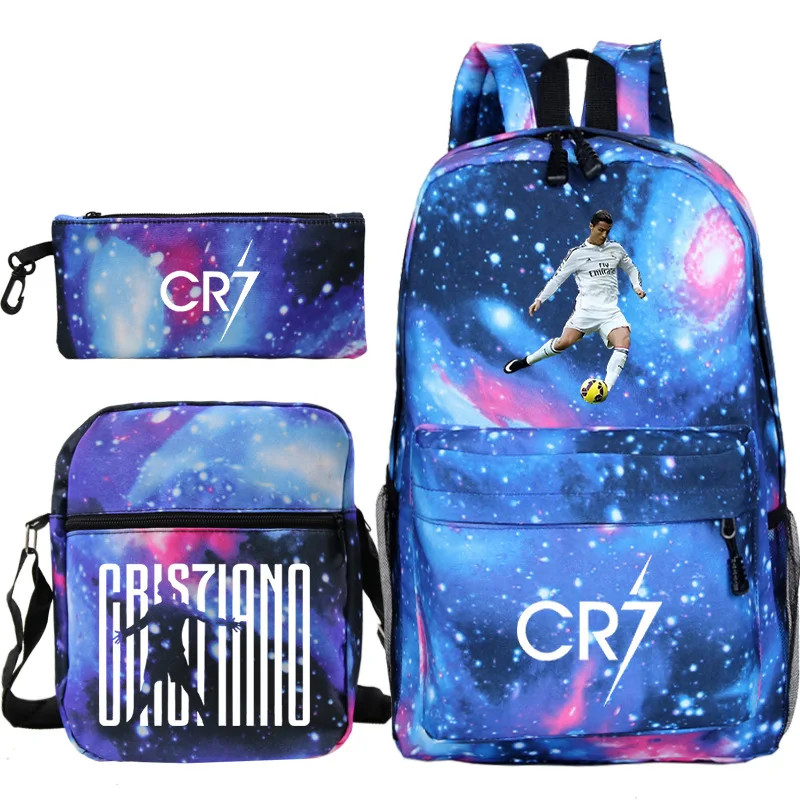 New 3Pcs CR7 Backpacks Simple Style Lightweight Boys Girls School Bags Capacity