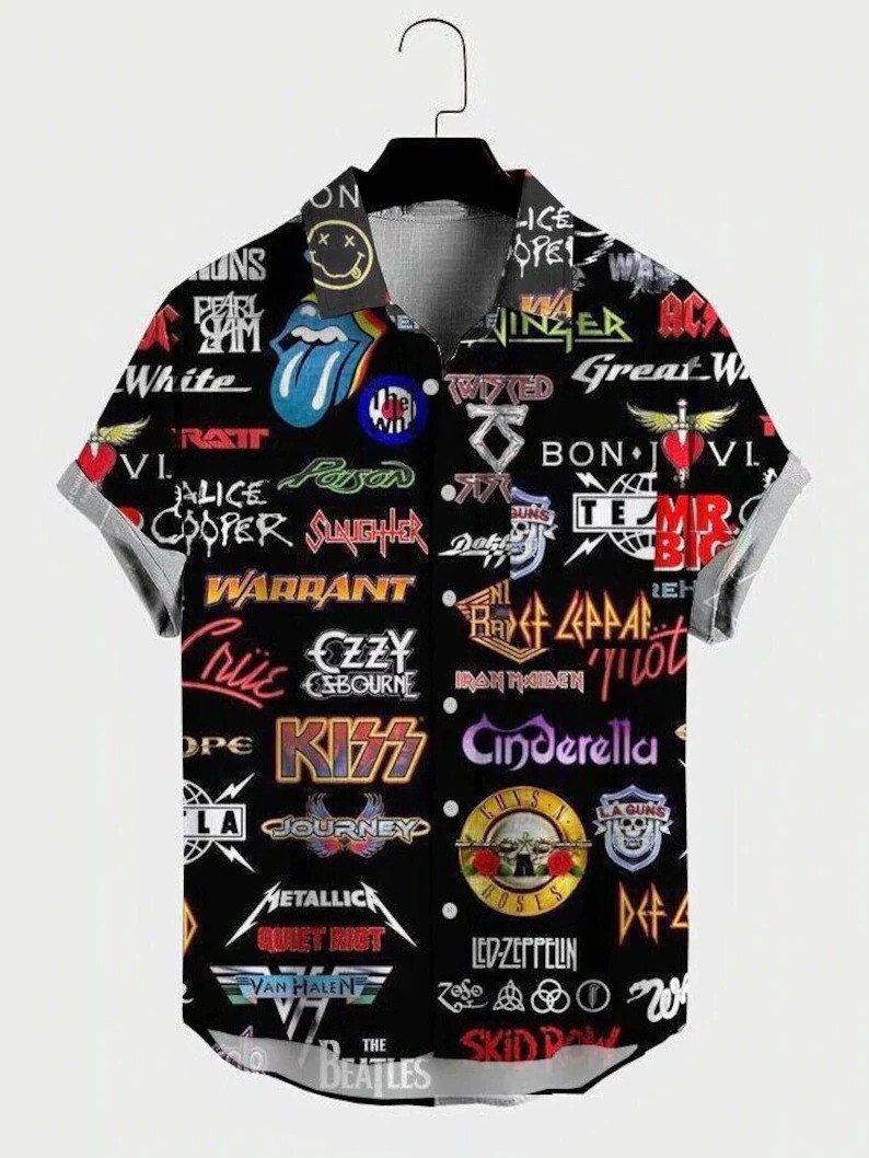 80s Rock Band Hawaiian Shirt, retro throwback music shirt, vintage