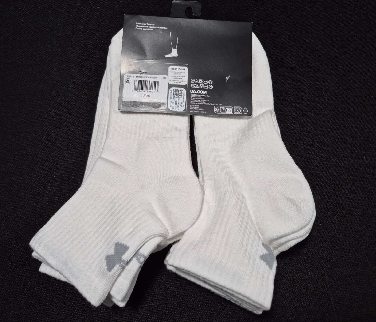 Under Armour -Mens Performance Training Cotton Cushioned Quarter Socks SZ 8.5-13