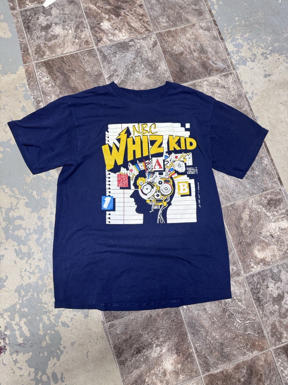 Vintage 1990 NBC Whiz Kid TV Promo Graphic Tshirt Mens Medium Jerzees Blend Navy