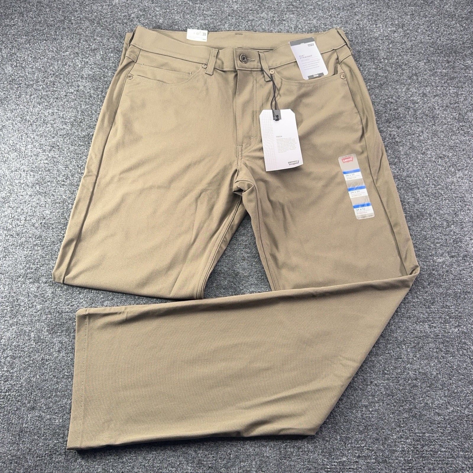 Levi’s 514 Tech Olive Green High Stretch Pants 34×32 Cooling NWT