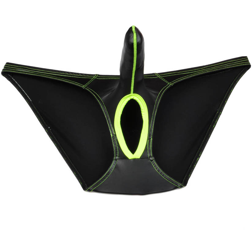 Green Men Nuts Out Briefs Faux Ball Hole Underwear Long Pouch Bikini Mini Trunks