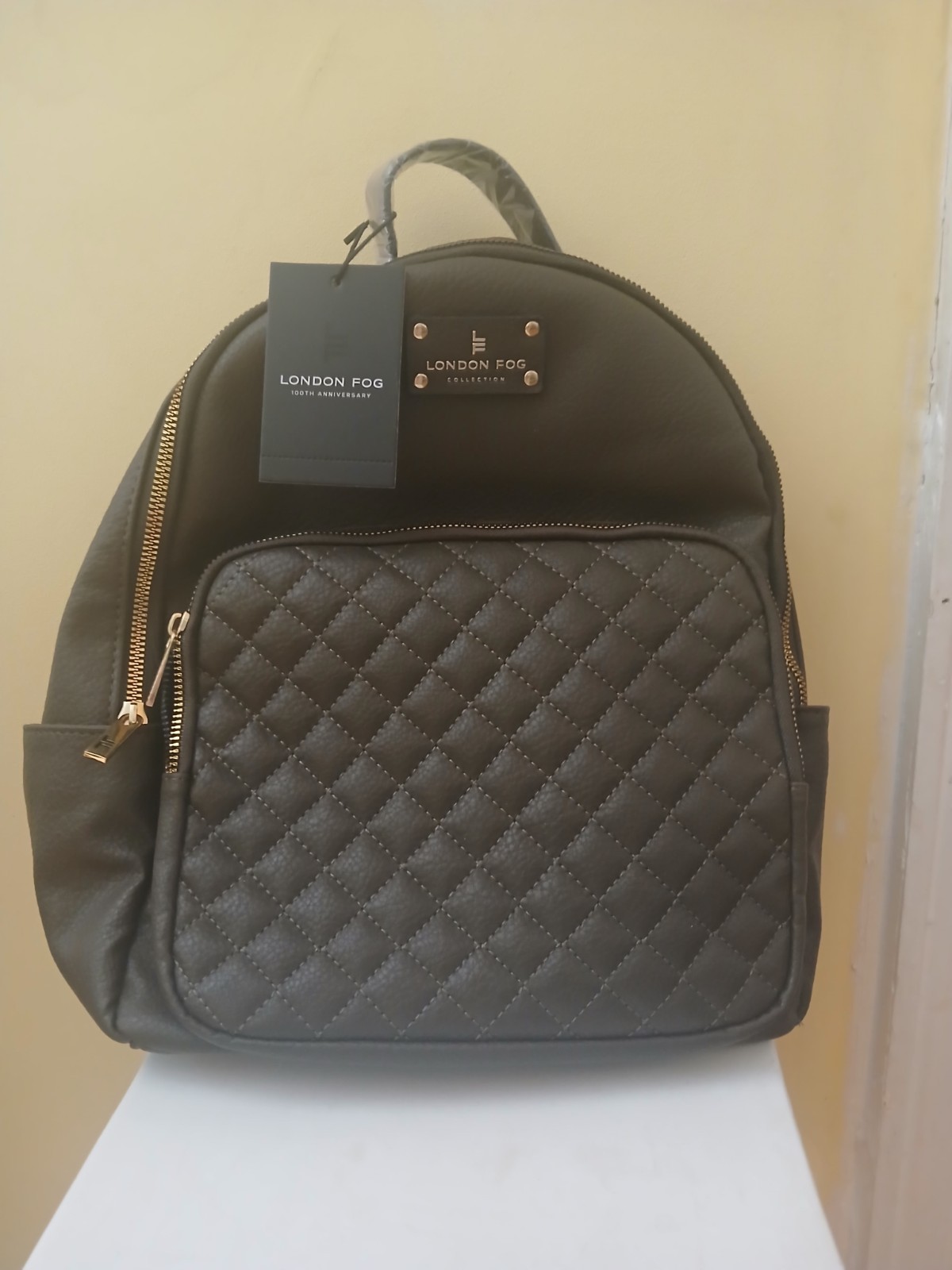 London Fog Quilted 100th Anniversary Black Quilted Backpack Purse – Gold Zip NEW