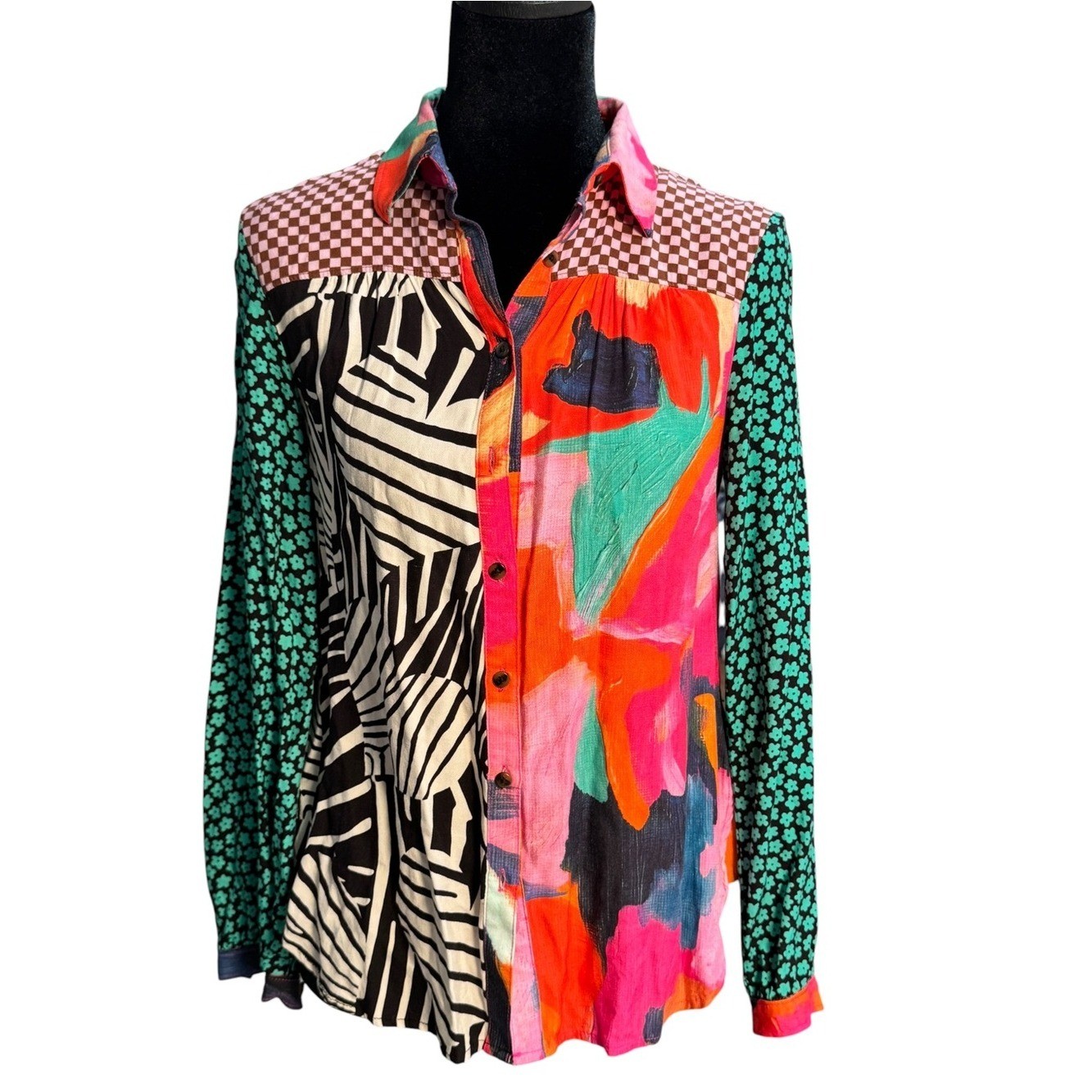 MaEve Anthropologie The Liz Multicolor Patchwork Button-Down Shirt _ Size XXS
