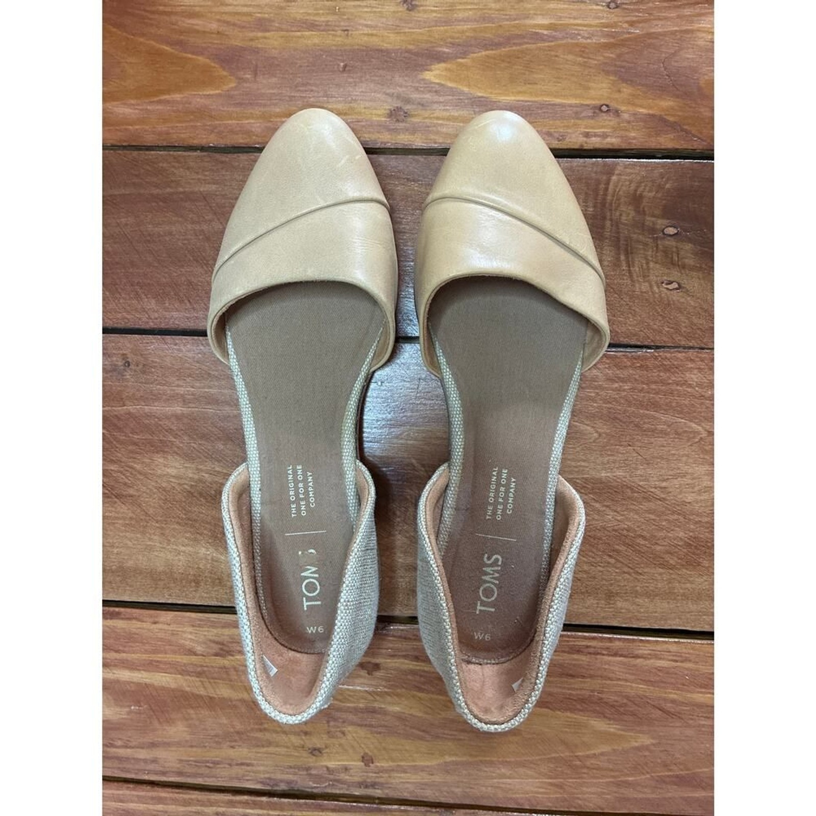 Tom’s Jutti D”Orsay Tan Glitter Almond Toe Flats Size 6