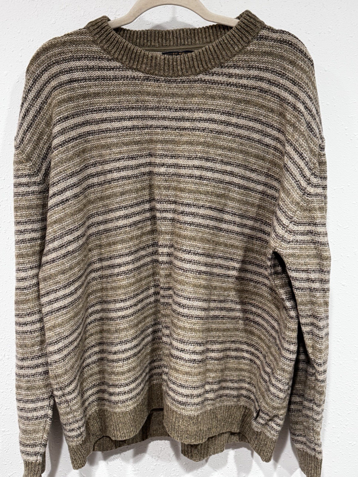 Vintage Mens Woolrich Wool Blend Sweater Khaki Tan 9028 Stripe XL A1