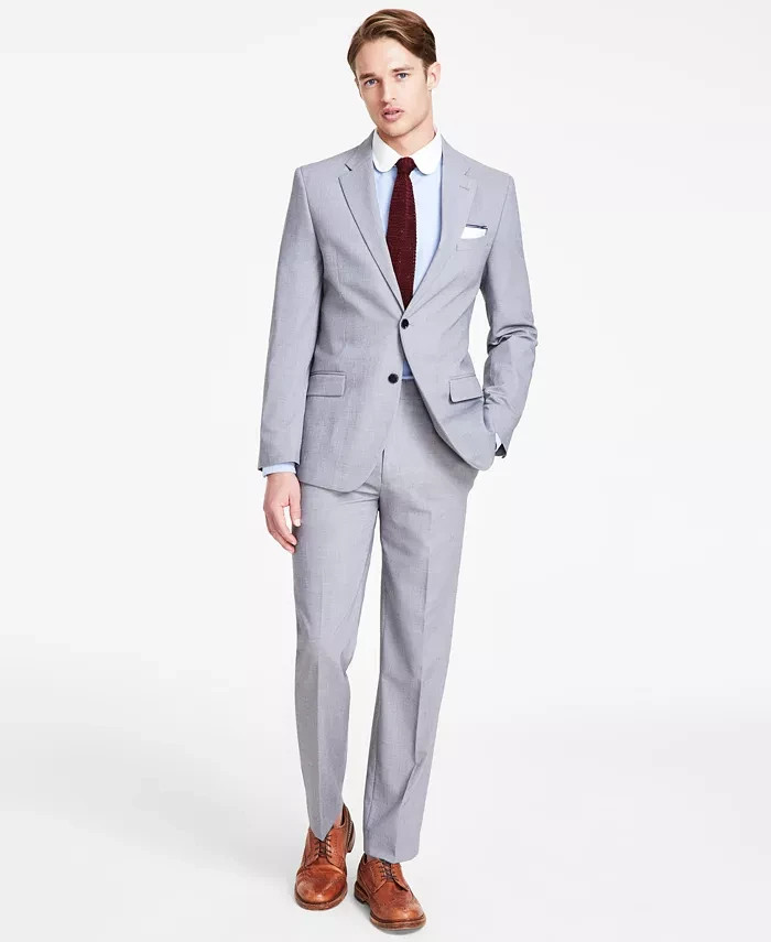 $395 NEW NAUTICA Mens 44R Light Gray Stretch 2 Piece Suit With Dress Pants 38×33