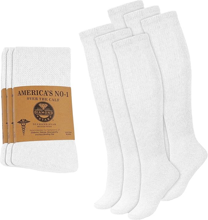 6-12Pairs Men’s Diabetic Over The Calf – Knee High Compression Cotton Crew Socks