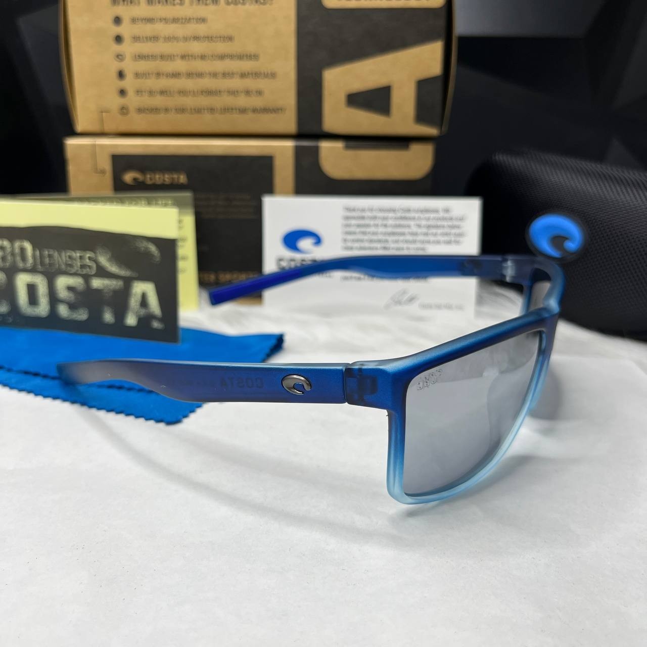 Costa Del Mar Sunglasses Matte Blue Gradient Frame Silver Mirror Polarized 580P
