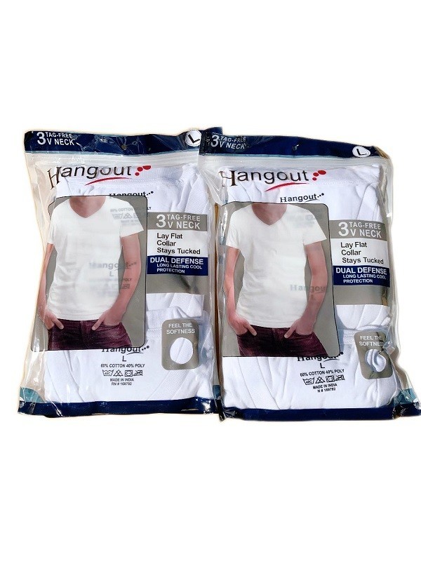 Men’s 6-Pack White V-Neck T-SHIRTS ” TAGLESS-COTTON~DUAL DEFENSE & Stays Tucked”
