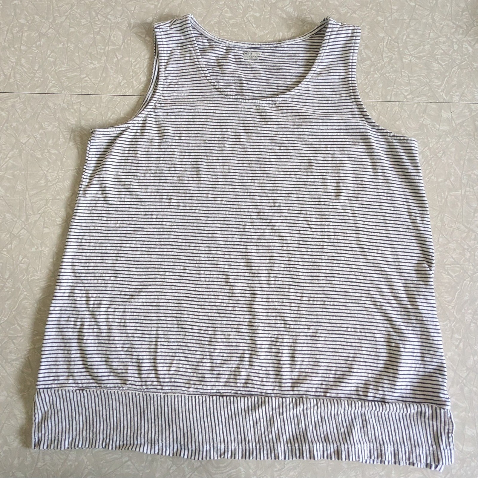 Lands’ End Women’s L Stripe Sleeveless Tank Tunic Top White/Navy 100% Cottton
