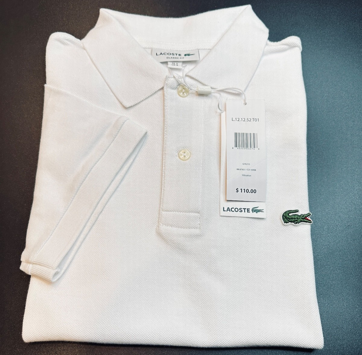 Lacoste polo for men Cotton Short Sleeve Classic Fit Color White Free Shipping