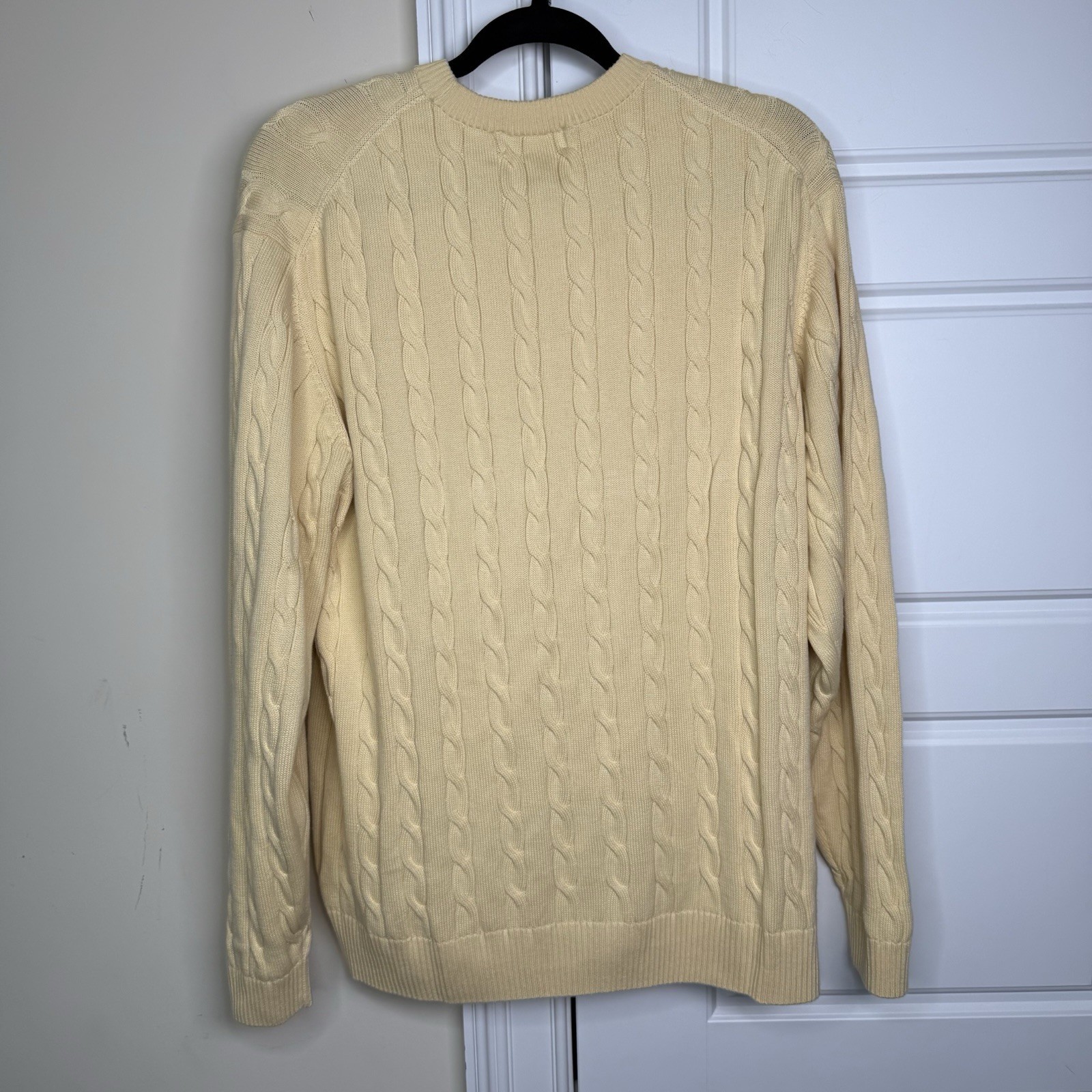 Roundtree & Yorke Cable Knit Sweater Men’s Large Yellow Cotton Fisherman Spring
