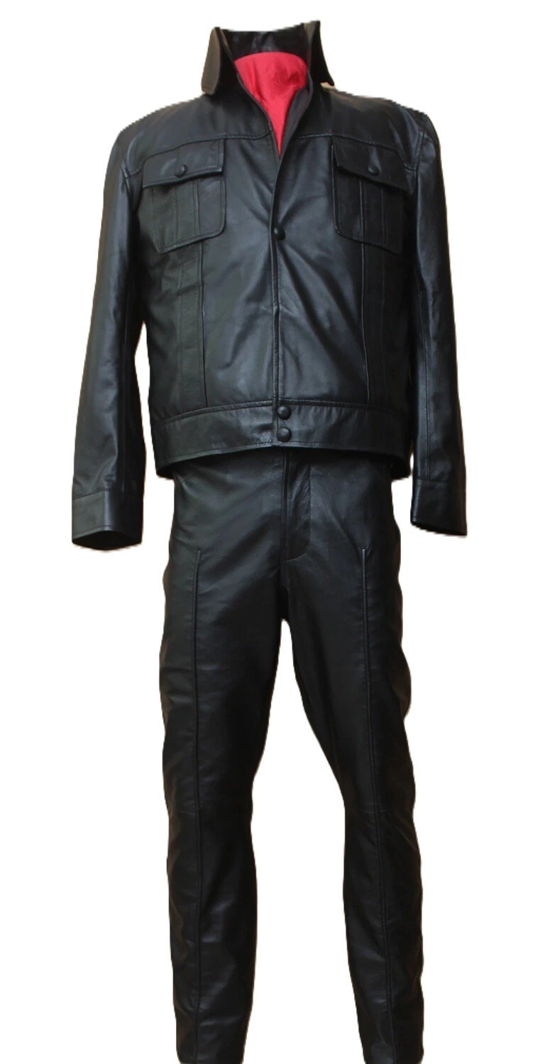 Men’s Black Lambskin Leather Tribute Performance Suit Vintage Rock Style Suit