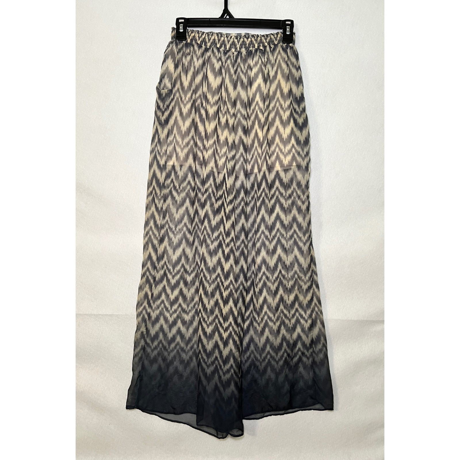 Double Zero Chevron Zig Zag Ombre Boho Chic Wide Leg Pants Smocked Waist L