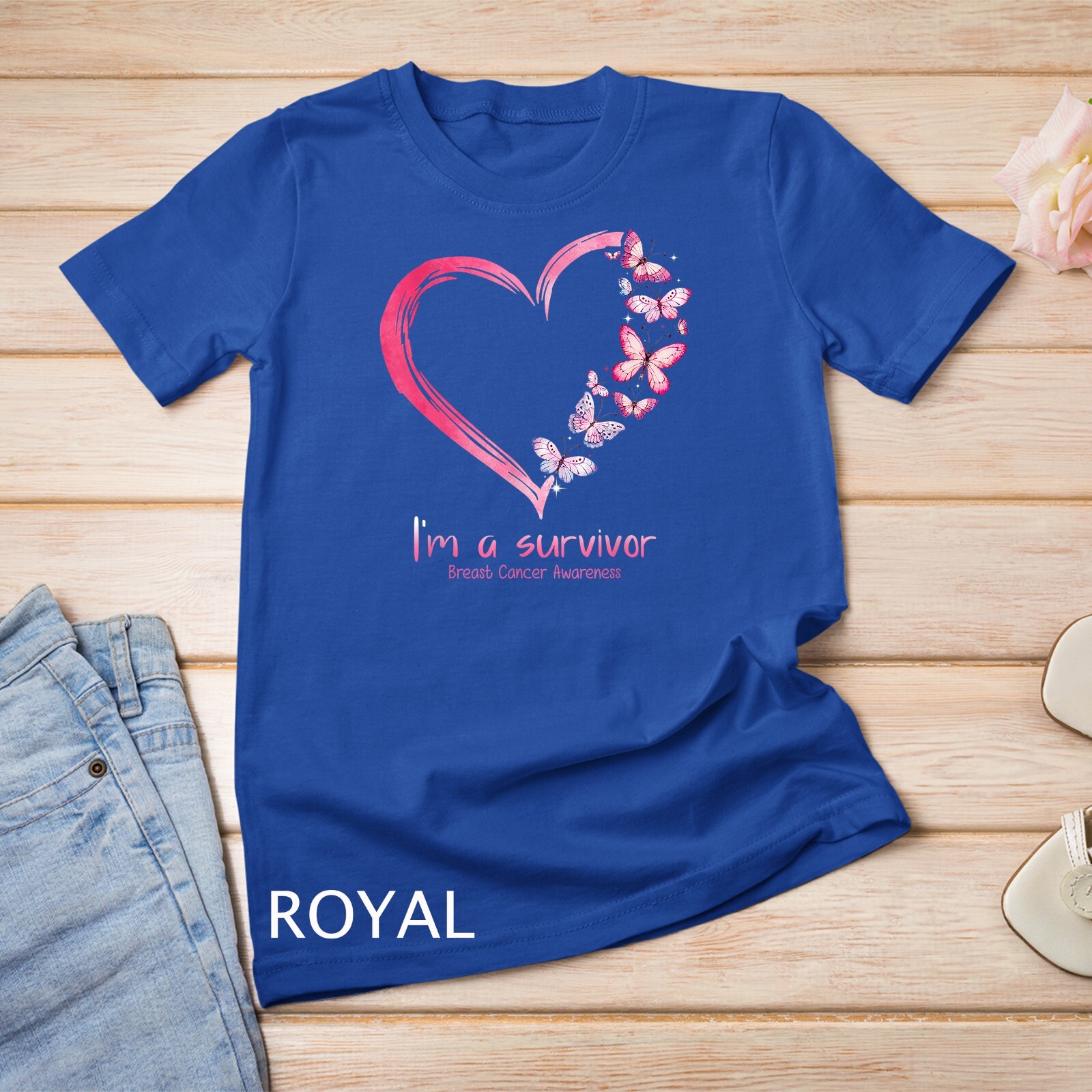 Pink Butterfly Heart I’m A Survivor Breast Cancer Awareness Unisex T-shirt