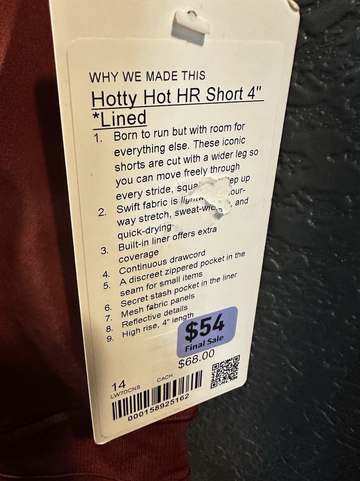 Lululemon Hotty Hot HR 4″ Lined Running Short Orange Quick Dry Pockets 14