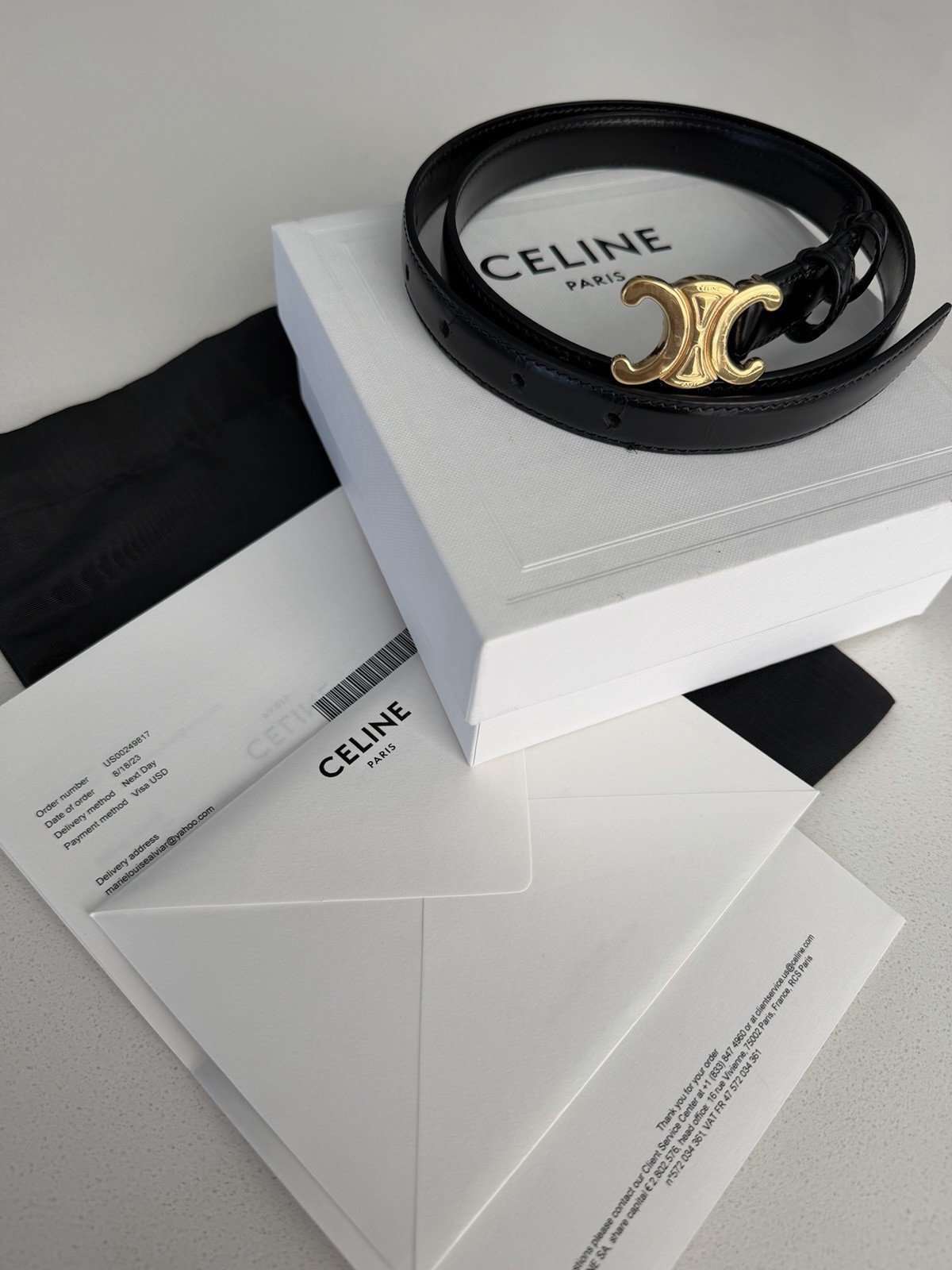 CELINE Paris Women’s Black Small Belt Gold Logo Buckle Adjustable Size 75