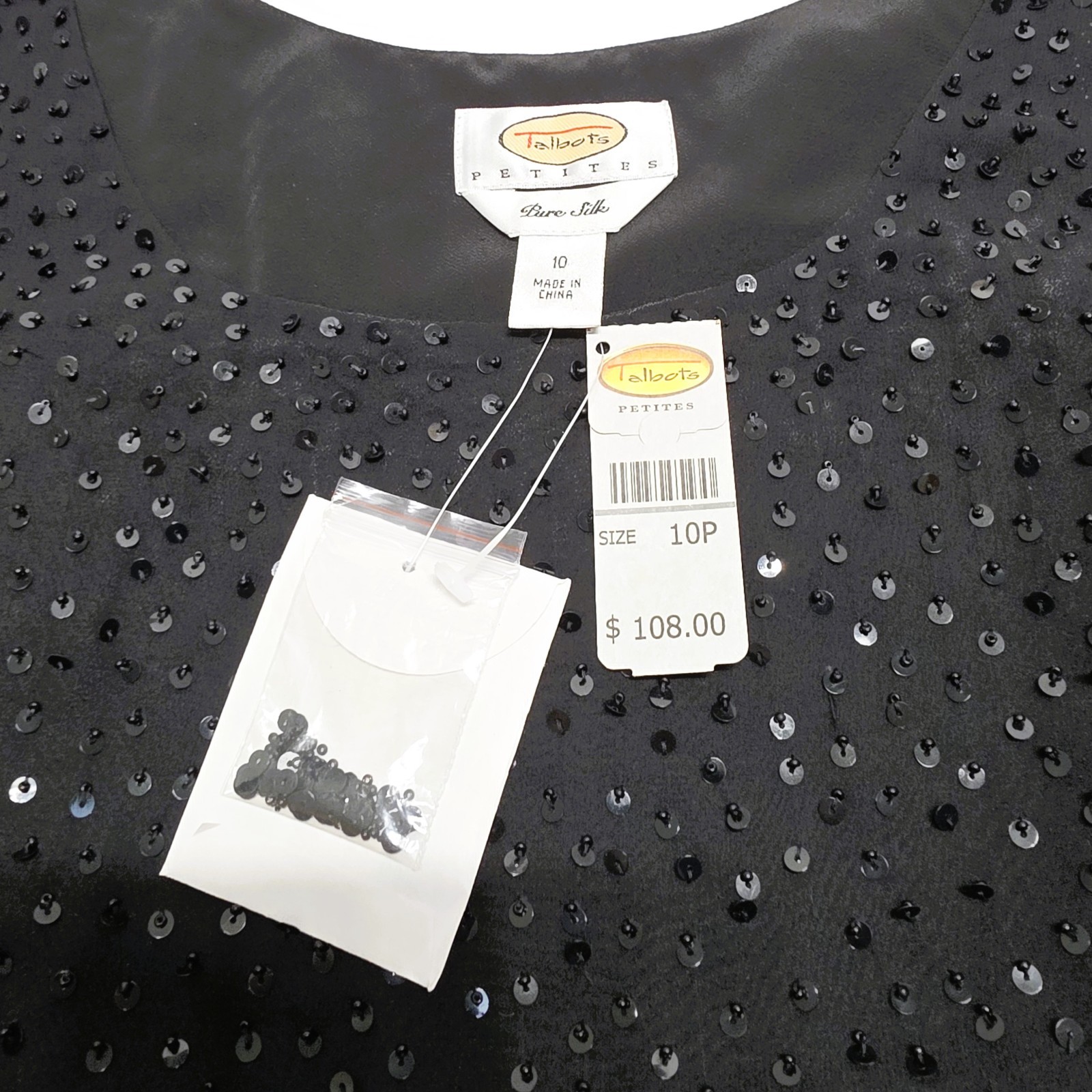 Talbots Chic Evening Party Sequin Silk Overlay Sleeveless Tank Black 10P $110