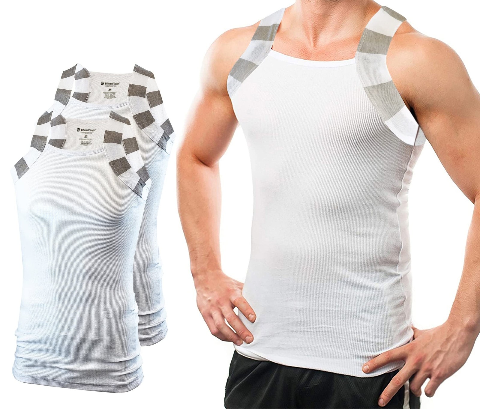 2 Pack Mens Square Cut Tank Tops Cotton G-Unit Style A-Shirts Two Tone Gym Tee