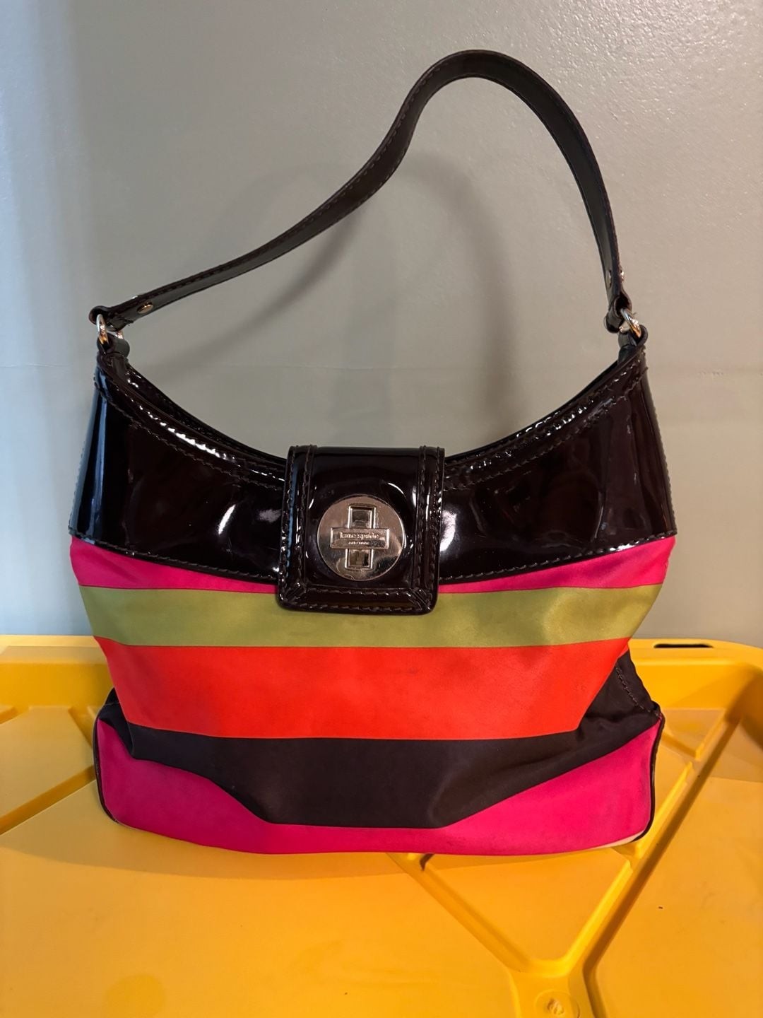 Kate Spade Rainbow Multi-Stripe Shoulder Bag with Turn-Lock Closure