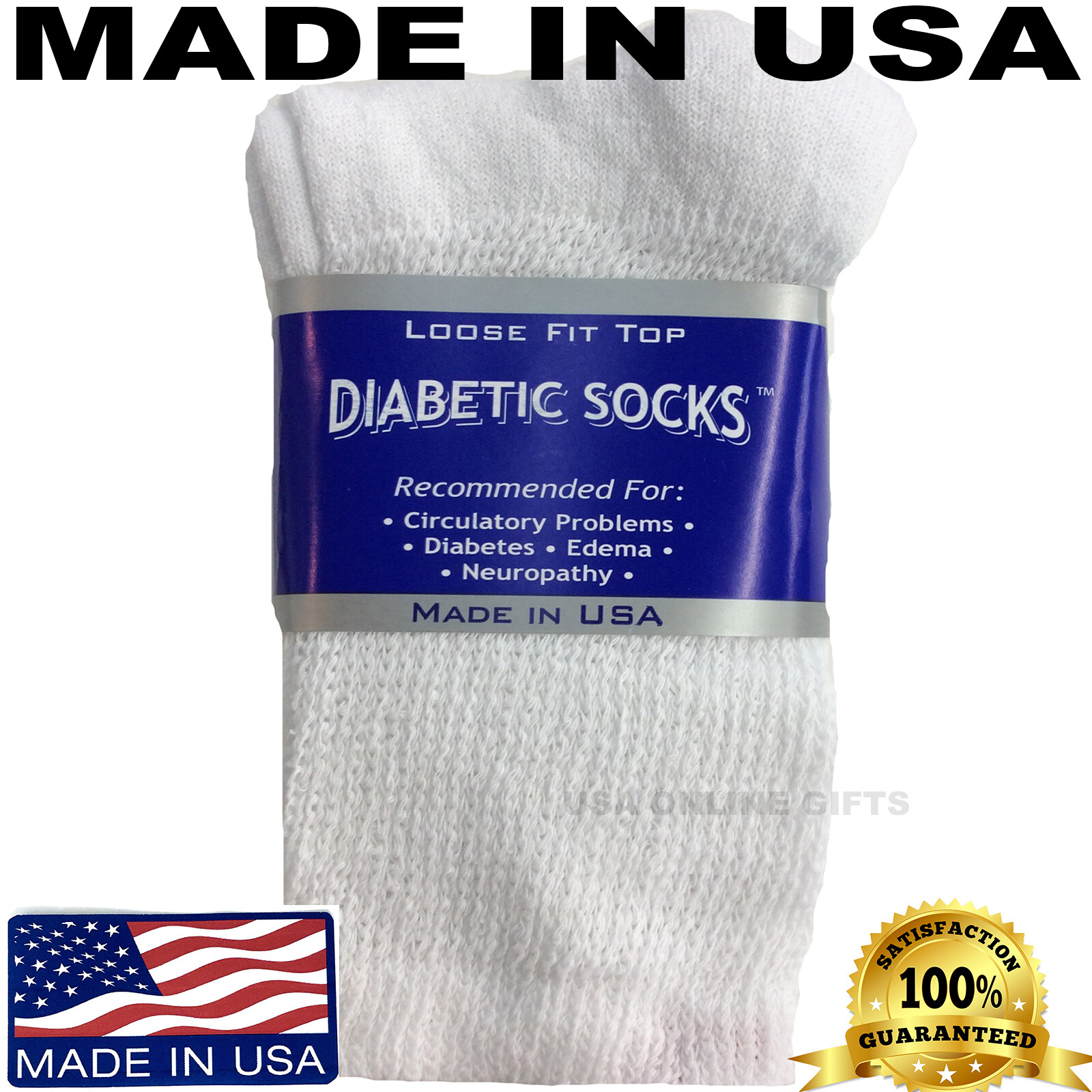Creswell 3 Pairs Circulatory Health Diabetic Crew Socks White 10-13 Made In USA