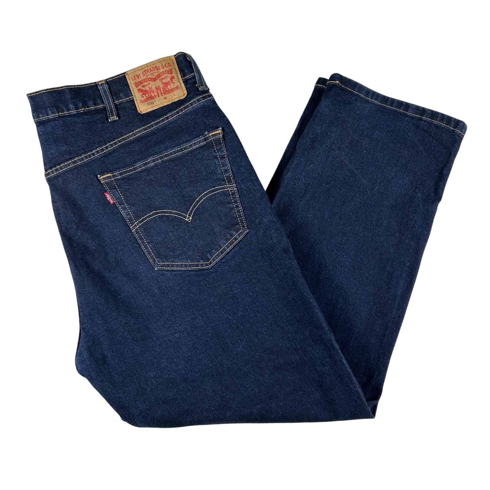 Levis 550 Jeans Mens 42×29 Blue Denim Relaxed Tapered Dark Wash Stretch Fits