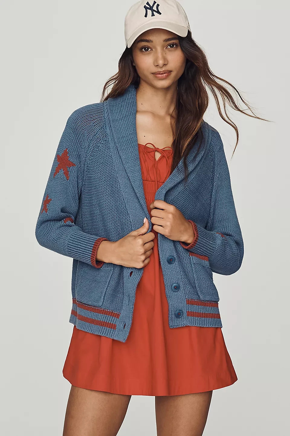 Anthropologie – Maeve Shawl Collar American Flag Cardigan Sweater