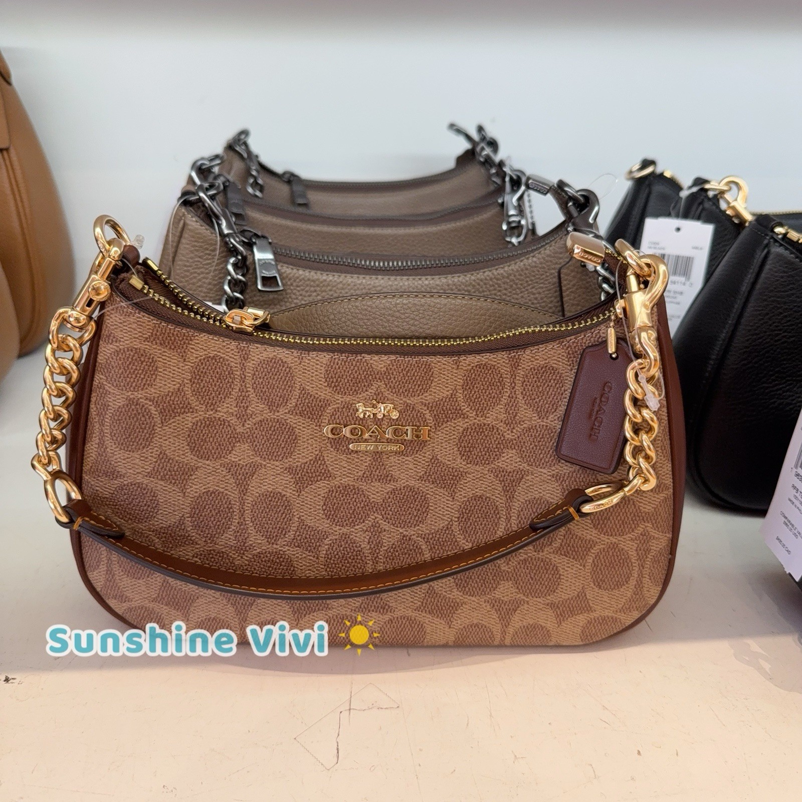 NWT Coach Teri Shoulder Bag In Signature Canvas CV933 TAN/BROWN
