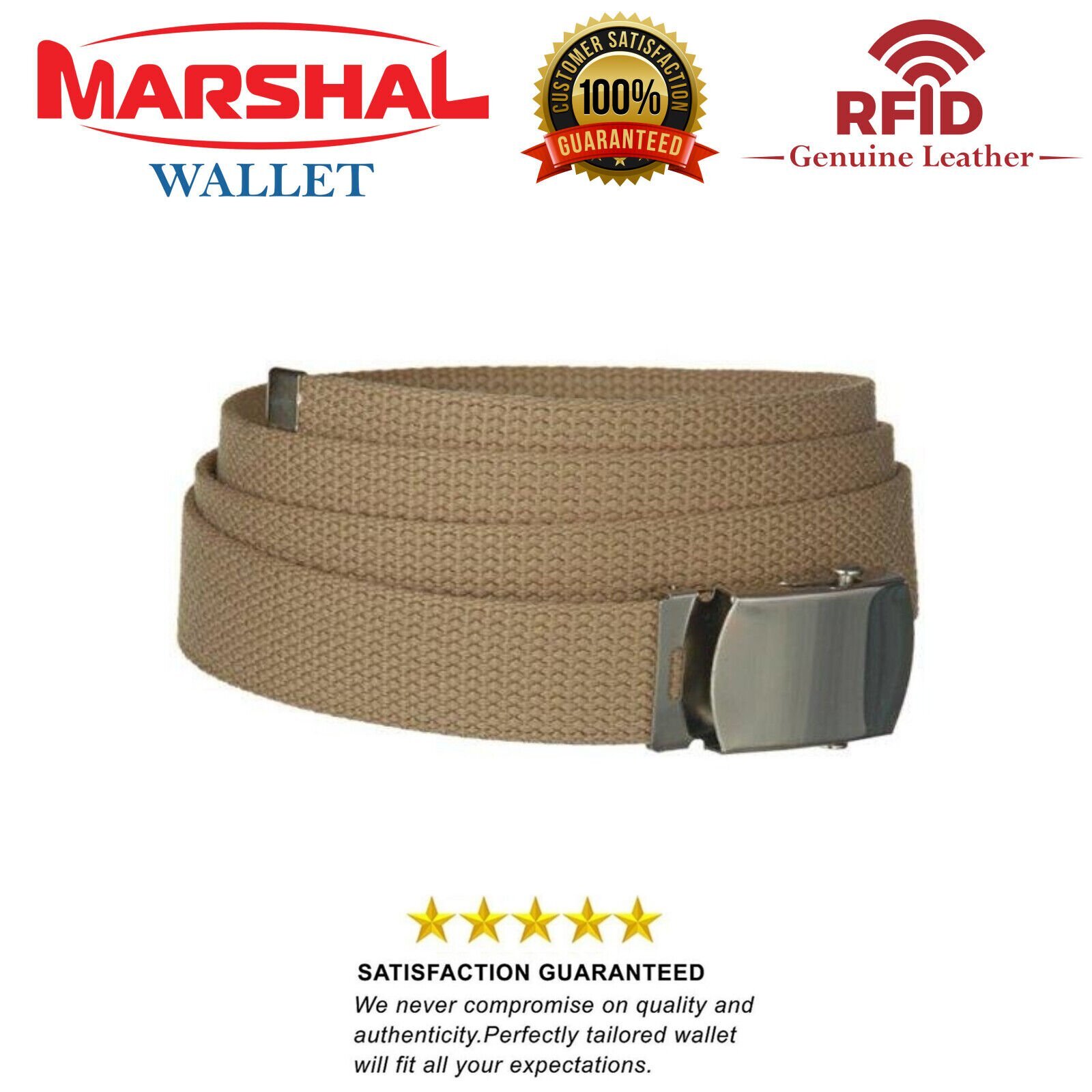 Khaki One Size Canvas Military Web Belt with Silver Slider Buckle