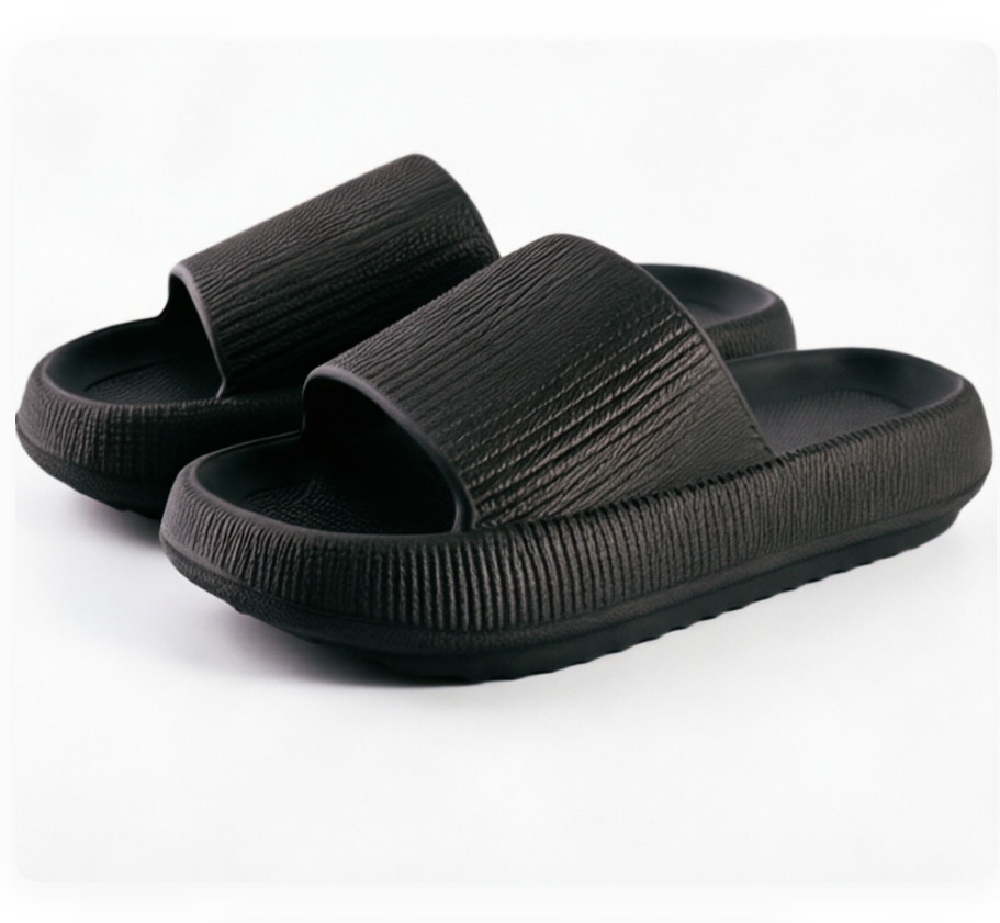 Black platform slippers, non-slip platform lounge shoes, US W7/M5 EU38
