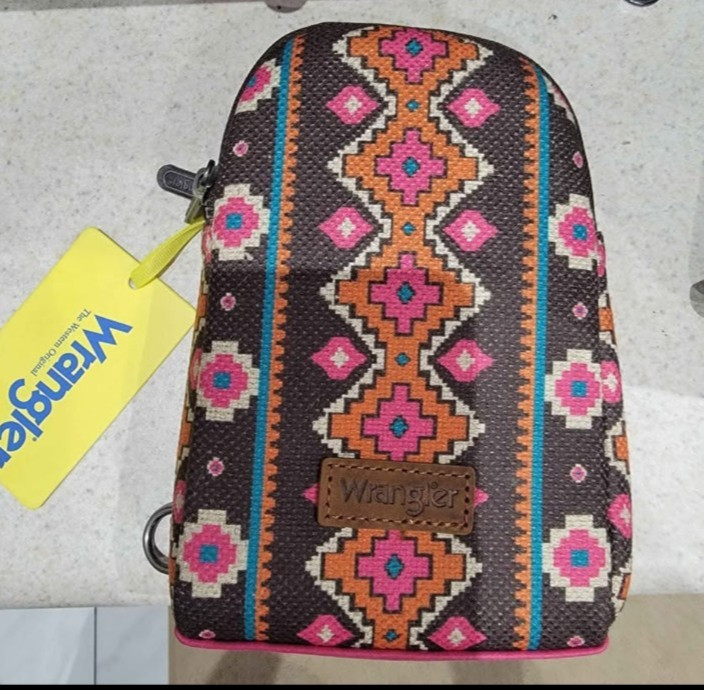 NEW Wrangler Aztec Print Canvas Crossbody Sling Chest Bag Hot Pink