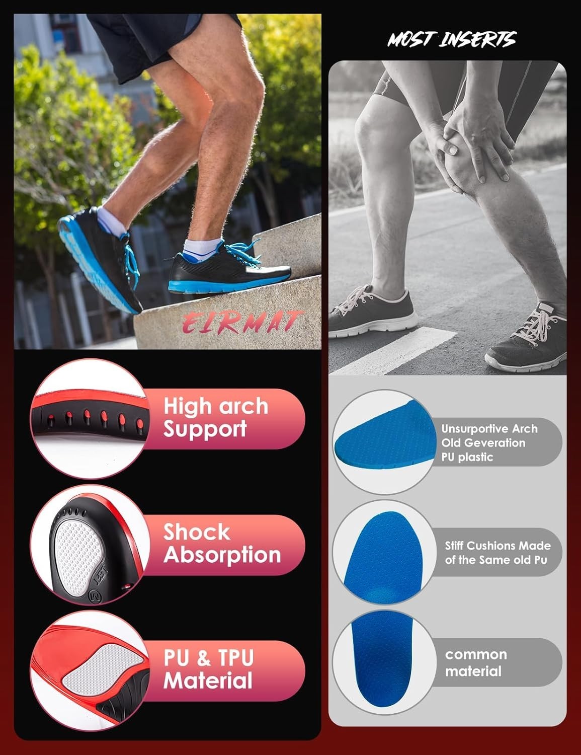 Plantar Fasciitis High Arch Support Insoles for Men Women, Arch Support Inserts.