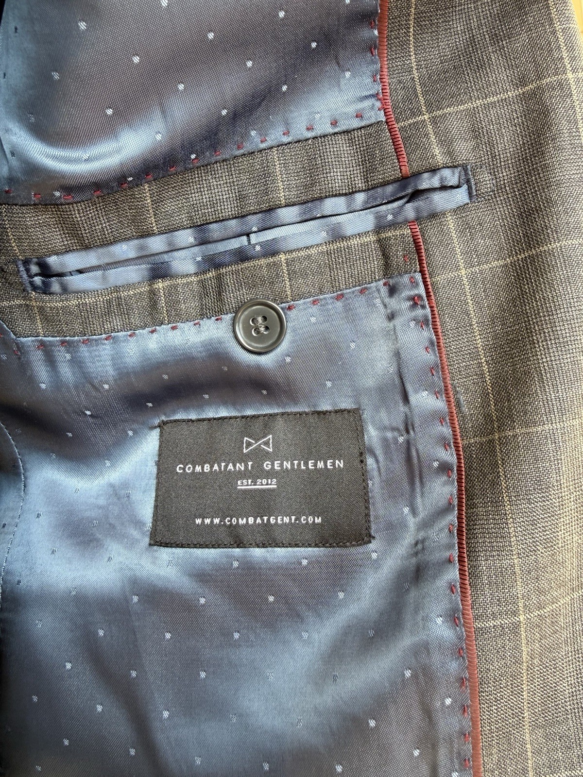 Combatant Gentlemen Gray/Beige Windowpane Suit 36 S Extra Pants, 32×27, 30×27