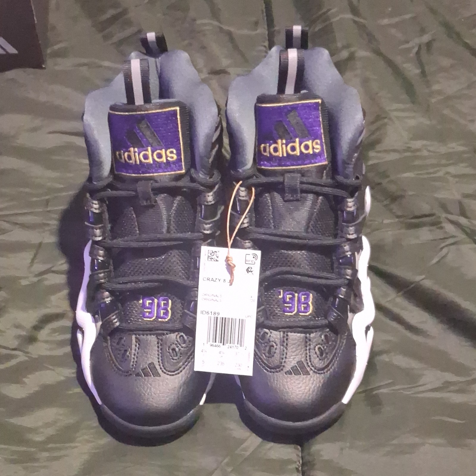 adidas Crazy 8 J Boys Mid Top Sneakers Black Purple White US 5 ID6189