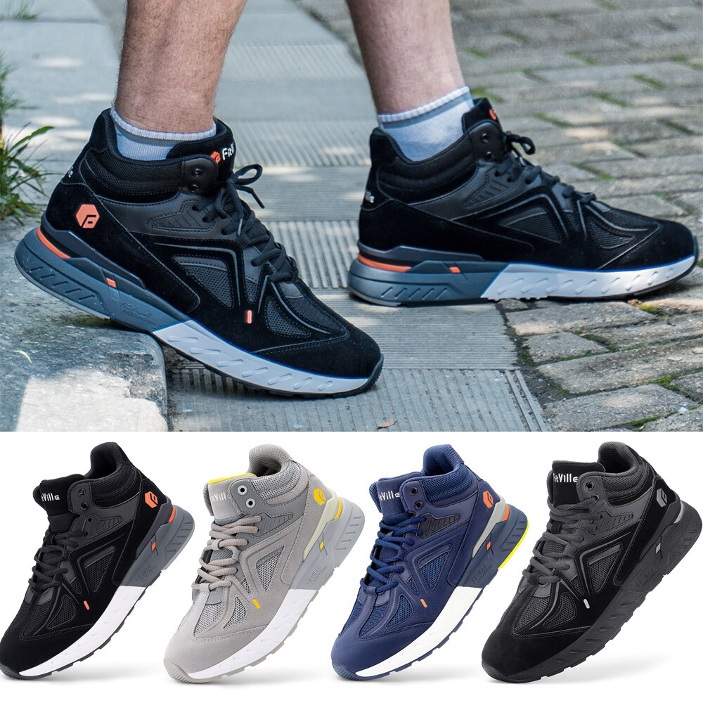 FitVille Men High-top Wide Walking Shoes Rebound Core Sneakers Ankle Protection