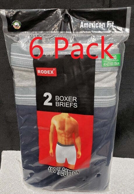 6 Pack Men’s Boxer Briefs “100% Cotton~ Tag less” Size: S ~ 4XL