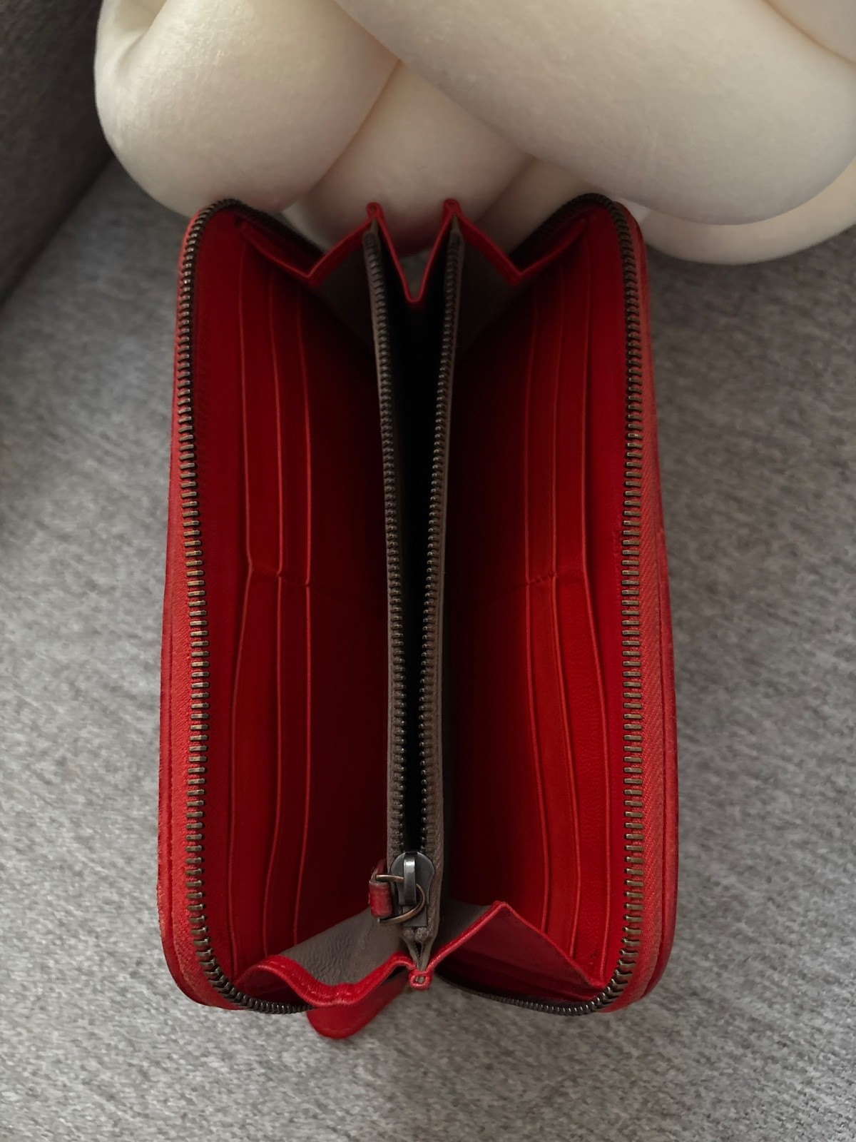 Bottega Veneta Intrecciato Red Leather Zip Around Wallet Continental Wallet