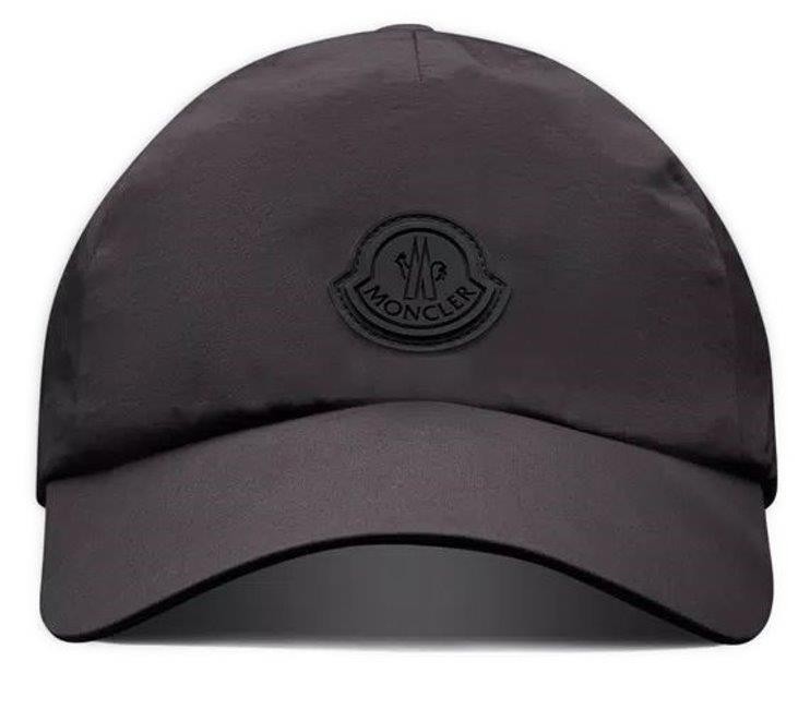 NEW MONCLER BLACK TECHNICAL NYLON SILICONE LOGO BASEBALL CAP HAT SMALL