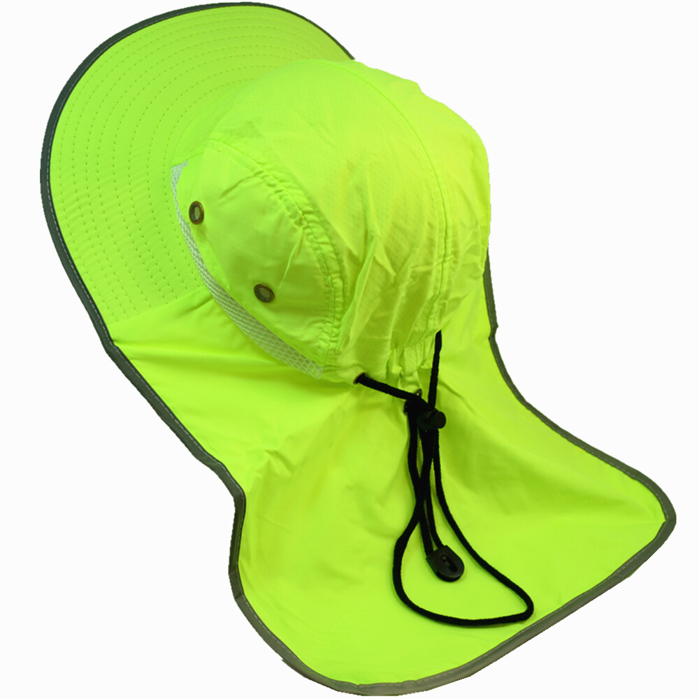 Hi Vis Reflective Safety Boonie Neck Flap Cover Work Hat Wide Brim Bucket Cap