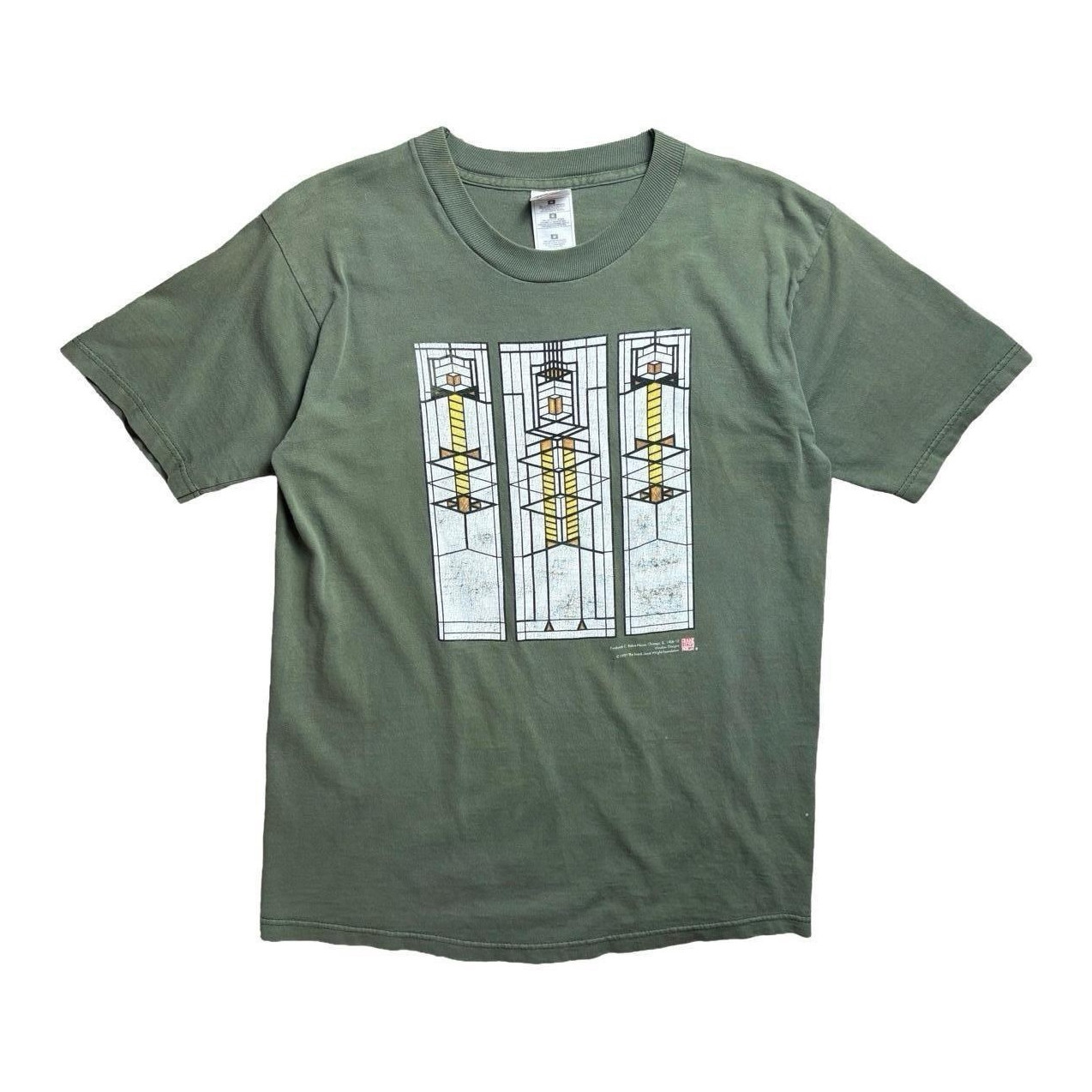 Vintage 90’s Frank Lloyd Wright Robie House Window Graphic T-Shirt Mens M Green